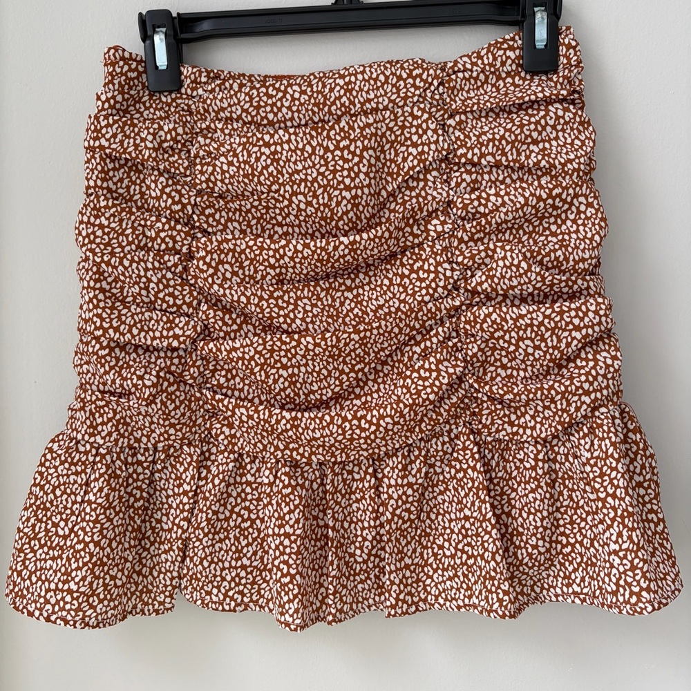 Mable Sz S Ruched Ruffled Bronze Mini Skirt Lined Side Zipper Casual College - Picture 3 of 8